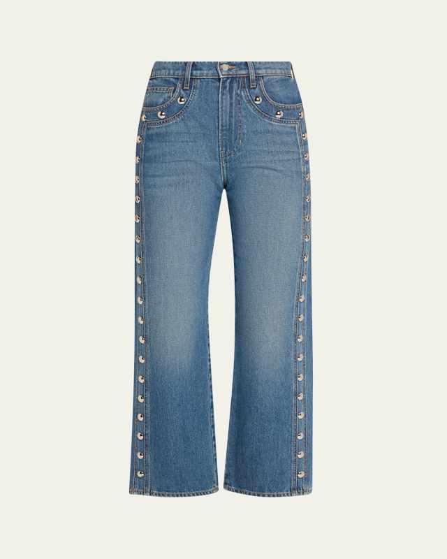 Dylan Studded High-Rise Straight Ankle Jeans